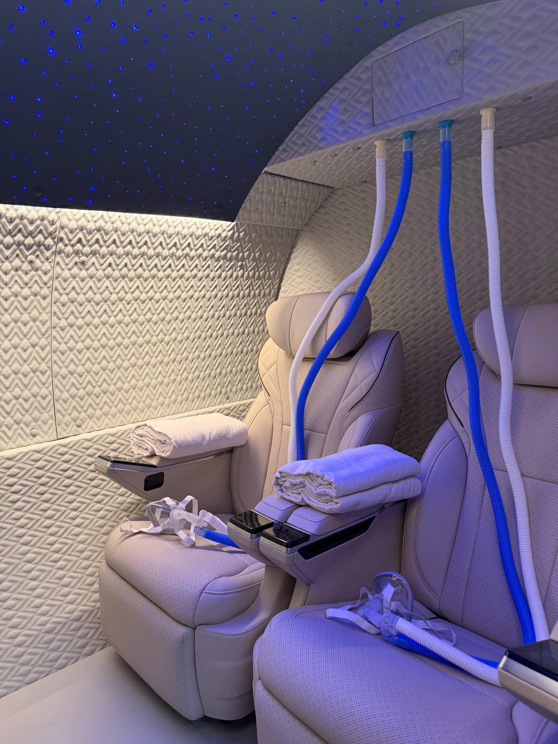 Two reclining seats inside Suntree's hyperbaric chamber